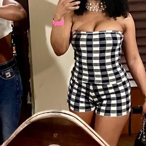 Navy & White Gingham Two Piece Set